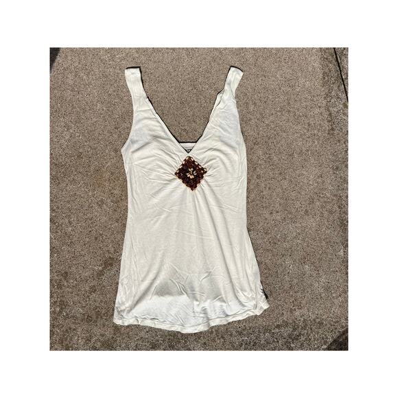 Vintage Santiki Tank Top Women Sz Small V-Neck Embellished Sleeveless Blouse Y2K - Picture 1 of 4